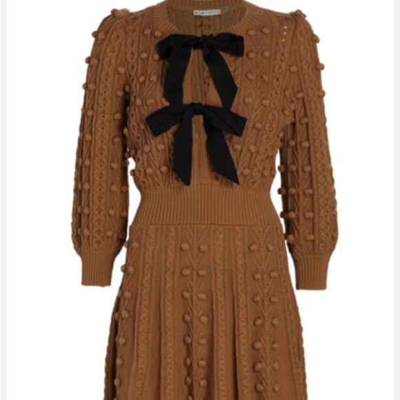Alice + Olivia Dresses & Skirts - Alice + Olivia Brown Knit Dress with Black Ribbon Bows